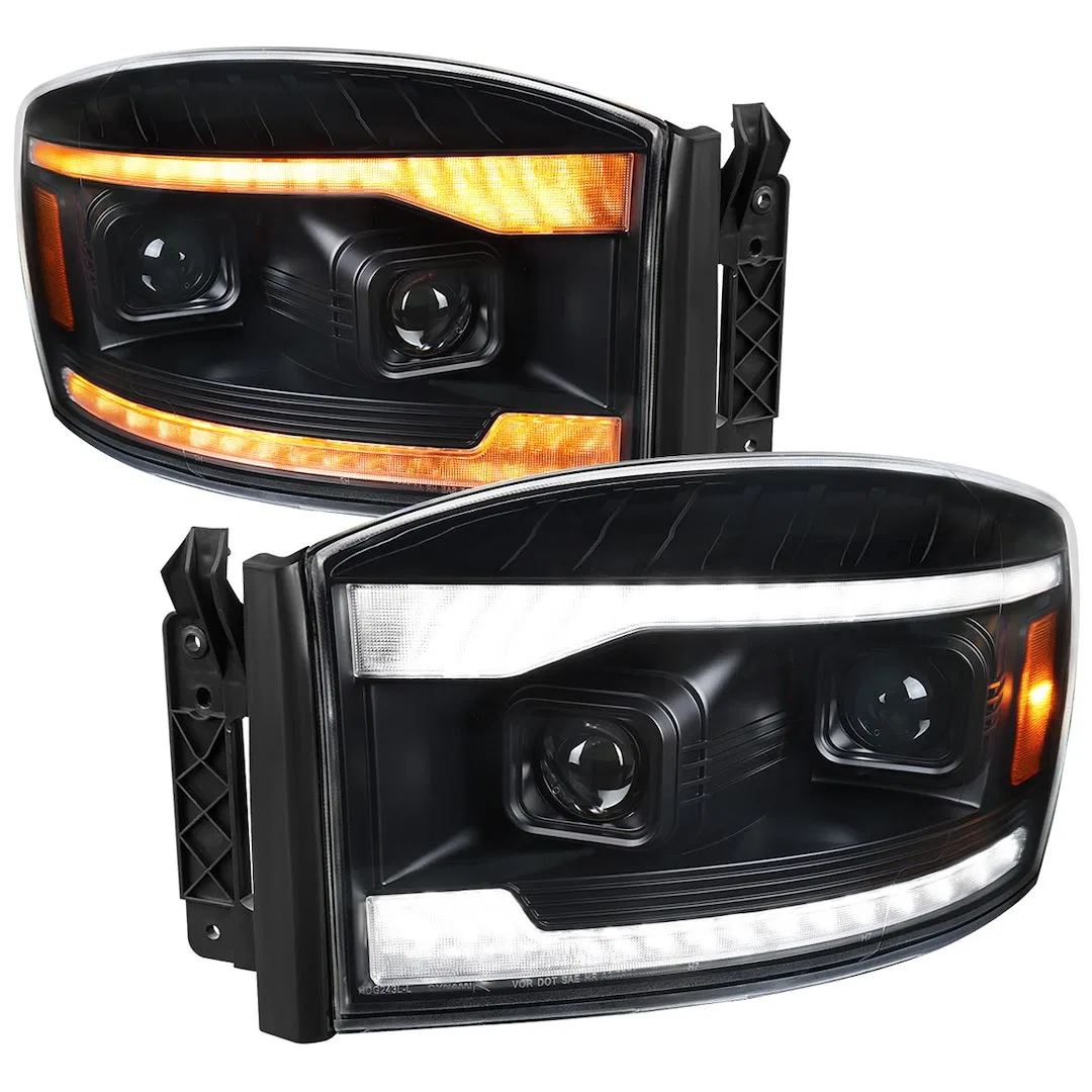 2LHP-RAM06JM-SQ-RS – SPEC-D TUNIN Headlight Assembly, Halogen Bulb Projector Beam With Switchback Sequential LED Turn...